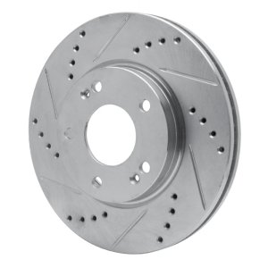 Hyundai Santa Fe Brake Rotor (1) - Front Left - R1 Concepts - Drilled & Slotted - Silver - `01-`05